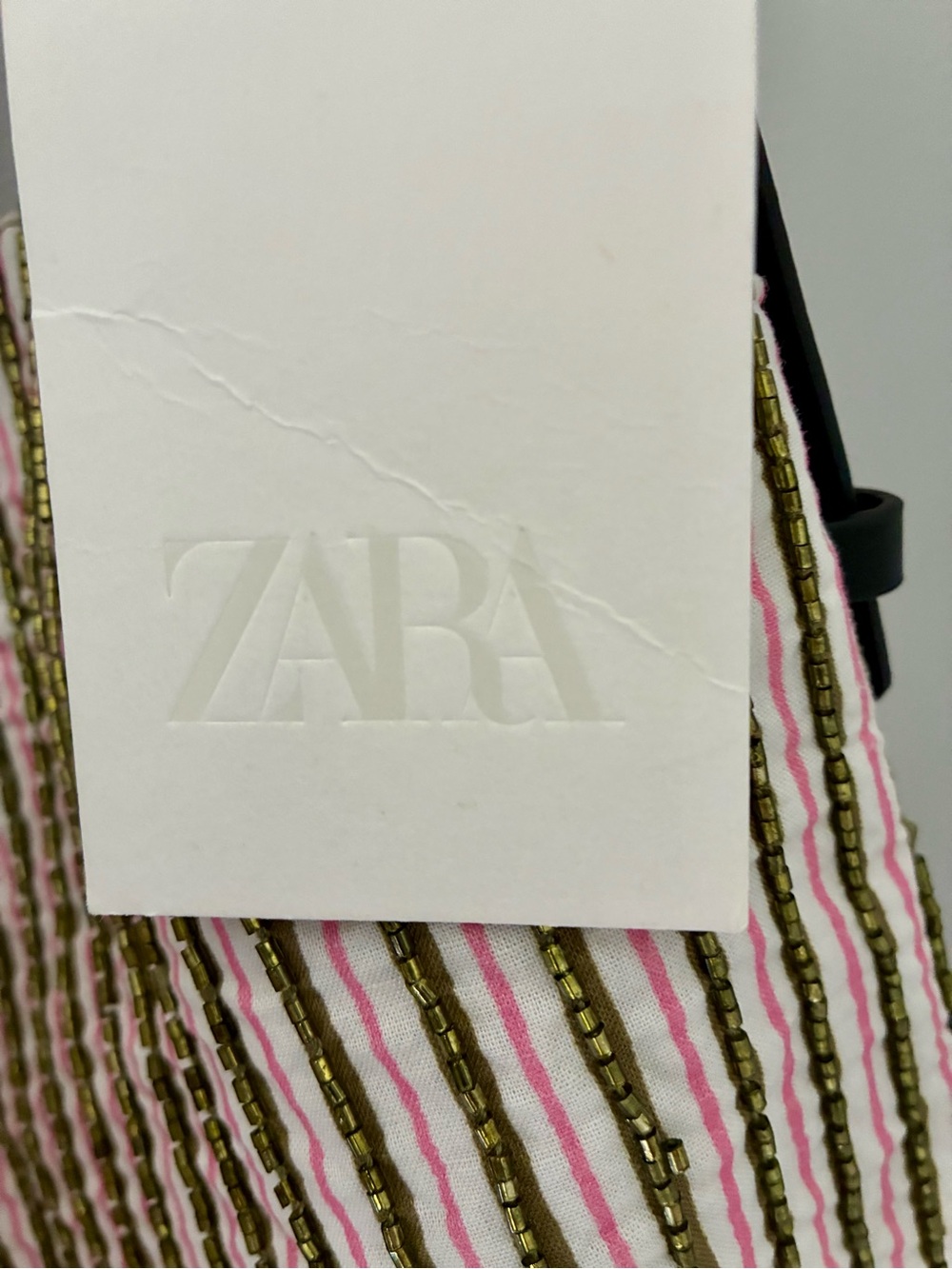 Zara Beaded Striped Fabric Tote Bag NWT Medium